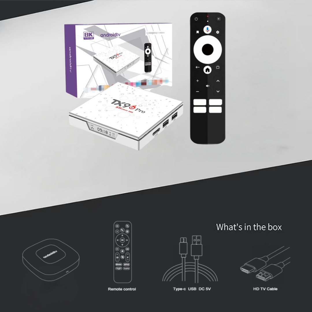 Android Tivi Box TX9 Pro - Ram 2G/16G - Bluetooth - Netflix - Remote Tìm Kiếm Giọng Nói - Hỗ trợ tivi,màn hình máy tính, máy chiếu - Hàng Nhập Khẩu