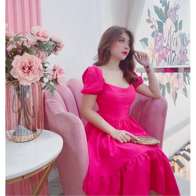 Đầm thiết kế tay phồng trơn có mút ngực
