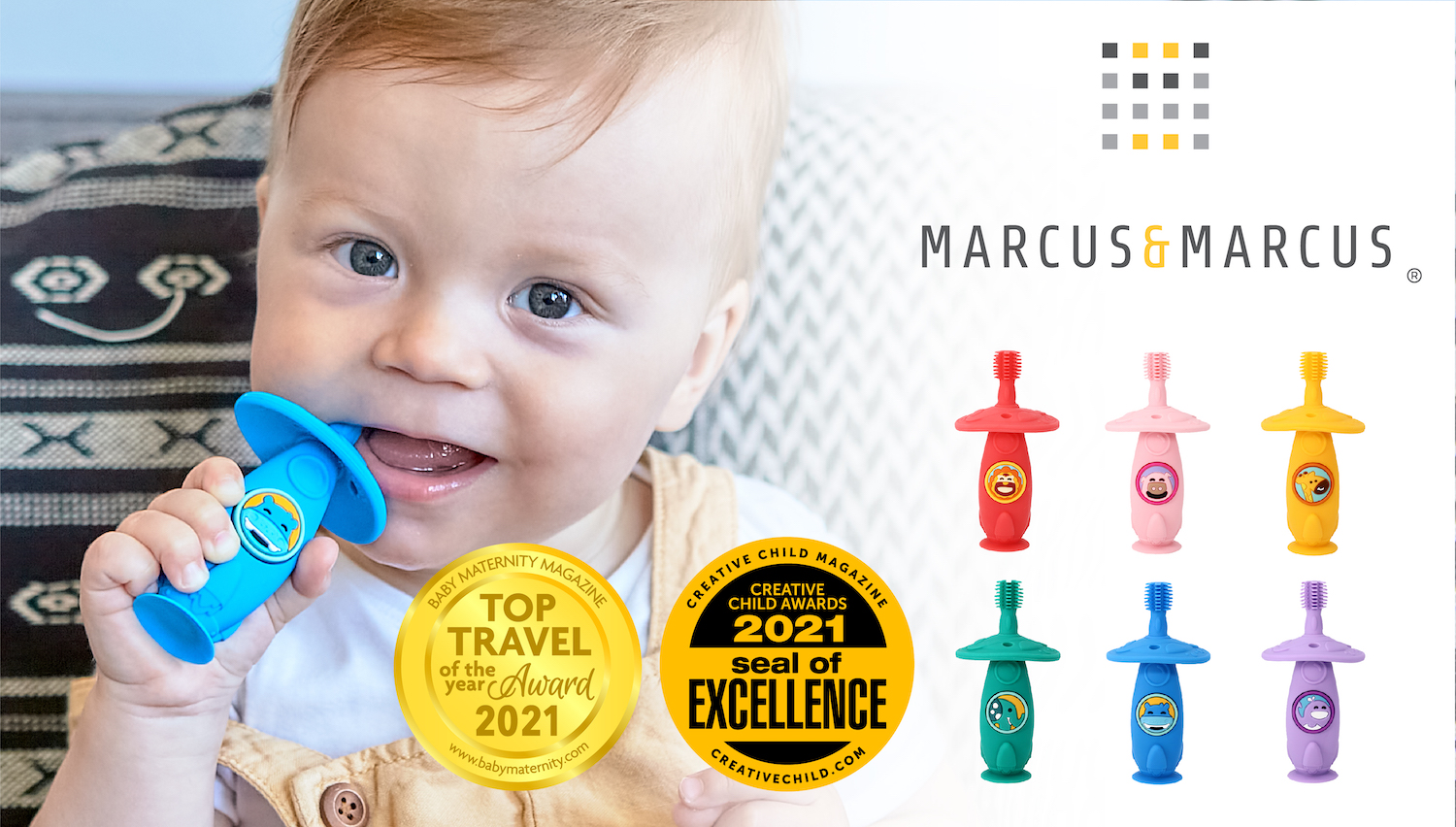 Bàn chải tập đánh răng và mát xa nướu silicon 360 cho bé Marcus &amp; Marcus, từ 12 tháng - Marcus