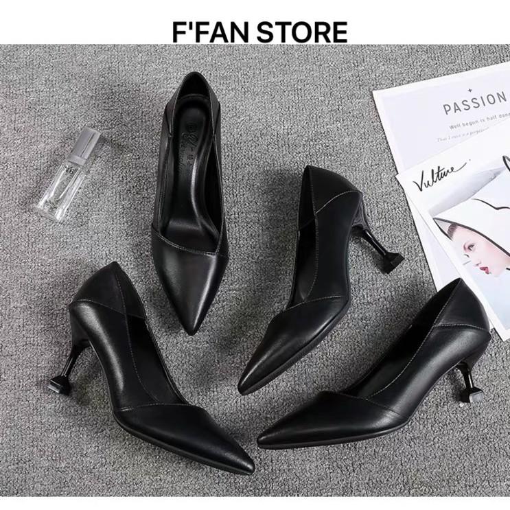 Giày Cao Gót Da Mềm Như Bún Công Sở Văn Phòng Nữ Vạt Xiên FFAN STORE