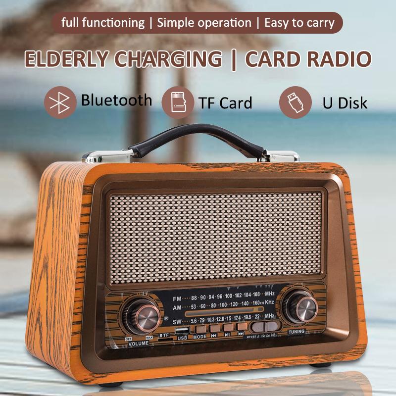 Loa bluetooth không dây radio retro bằng gỗ di động Color: Mahogany Color