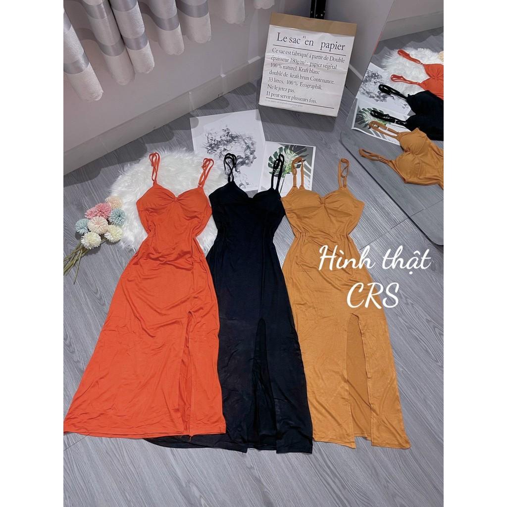Đầm lụa xẻ 2 dây - Carotshop