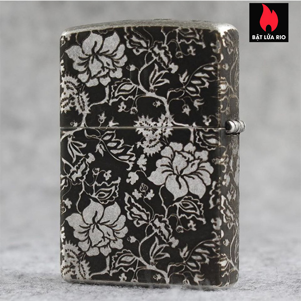 Bật Lửa Zippo Bạc Giả Cổ 121Fb Khắc Hoa Mẫu Đơn 4 Mặt – Zippo 121Fb.Maudon