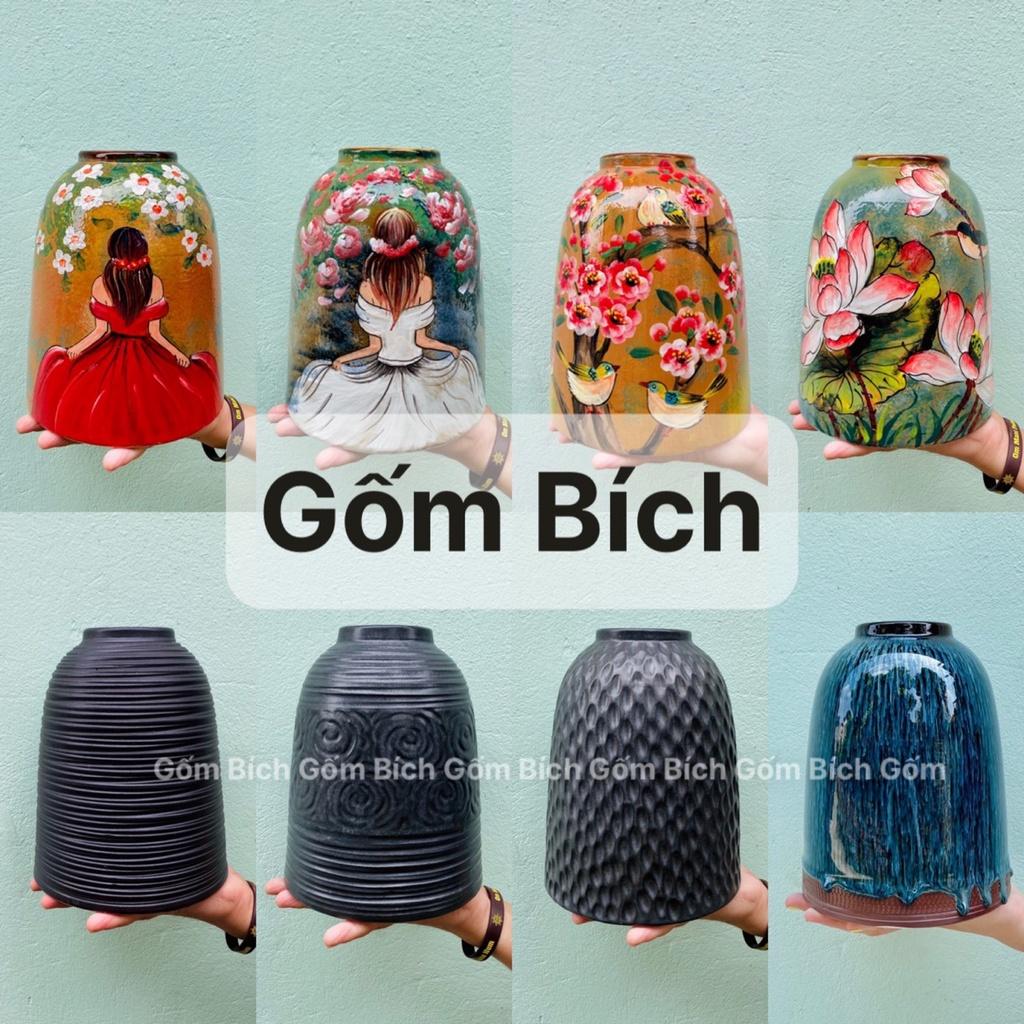 Bình Hoa Lọ Hoa Dáng Chuông Nhỏ Cao 21cm Vẽ 3D Nhiều Mẫu Gốm Bát Tràng - Gốm Bích