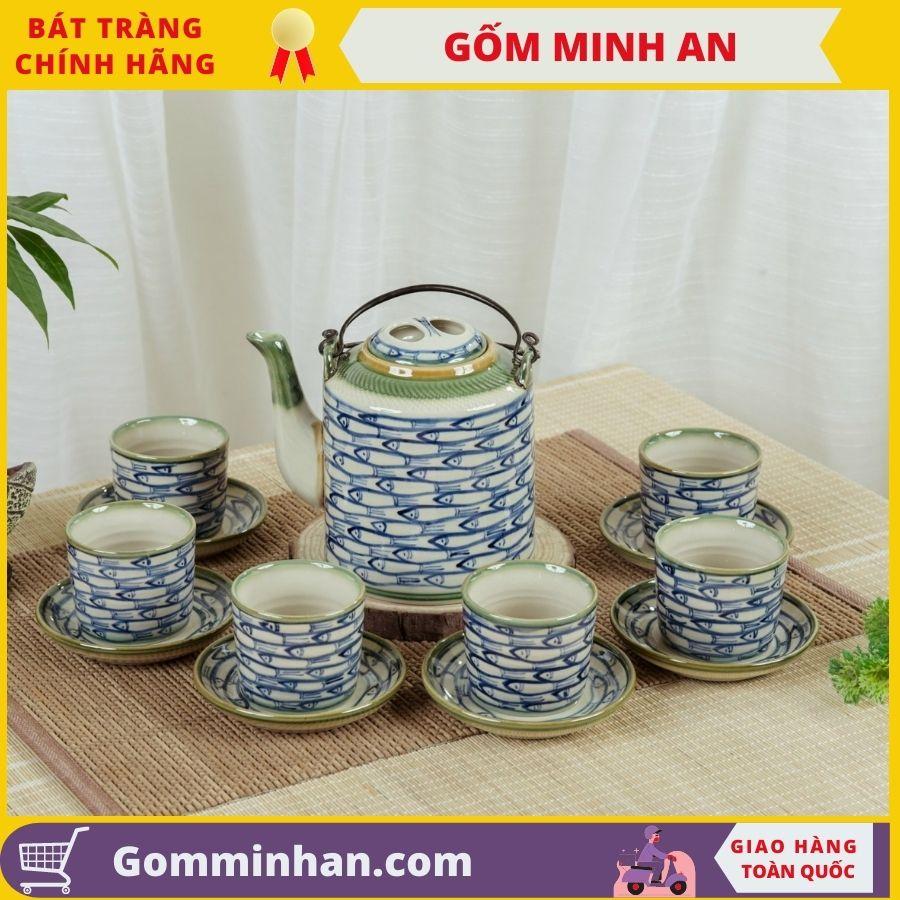 Bộ Ấm Tích Sứ men tro cổ- Gốm Sứ Bát Tràng- gốm Minh An dung tích 1.2lit