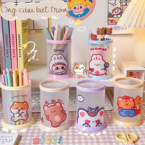 Ống Cắm Bút Tròn Hình Chibi Dễ Thương Đựng Bút, Mỹ Phẩm Trang Điểm Đồ Dùng Học Tập Tự Lắp Ghép Dễ Thương