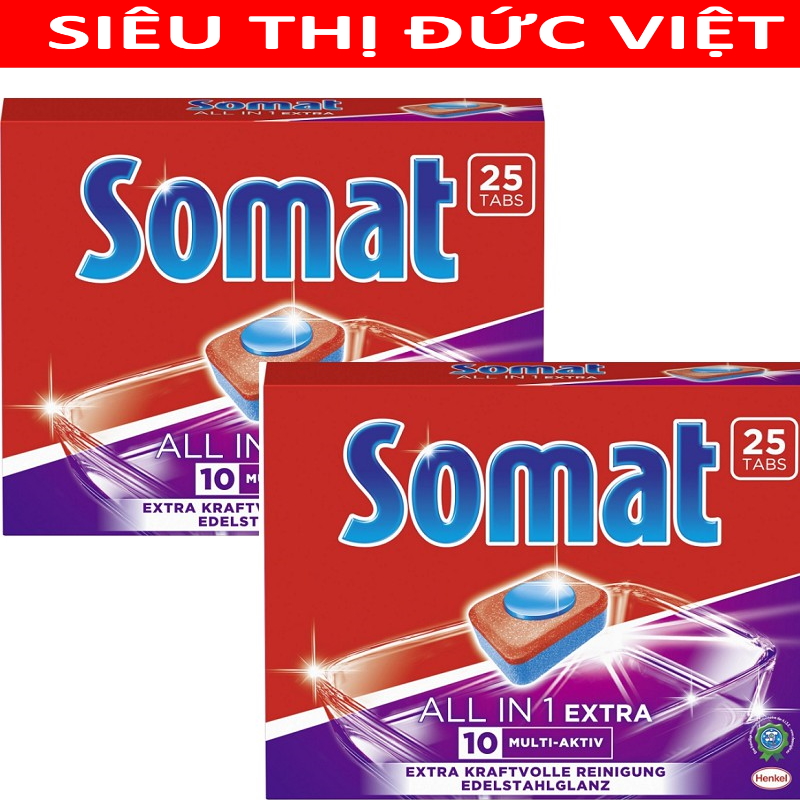 Viên rửa bát Somat All in 1 Extra 10 Multi - AKTIV 25 Viên Đức dùng cho máy rửa bát chén, viên rửa bát somat 25V 10 in 1