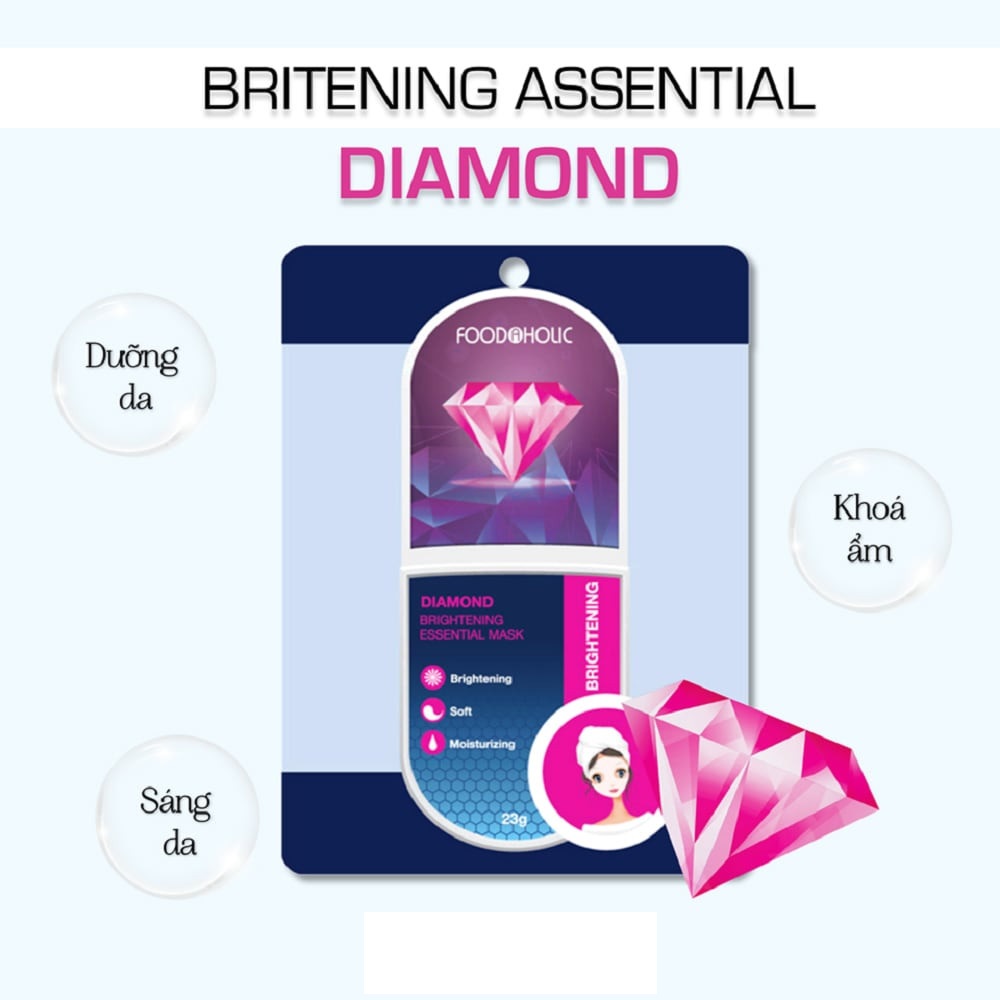 Hộp 10 Mặt Nạ Dưỡng Trắng Da Kim Cương Foodaholic Diamond Brightening Essential Mask 23g x 10