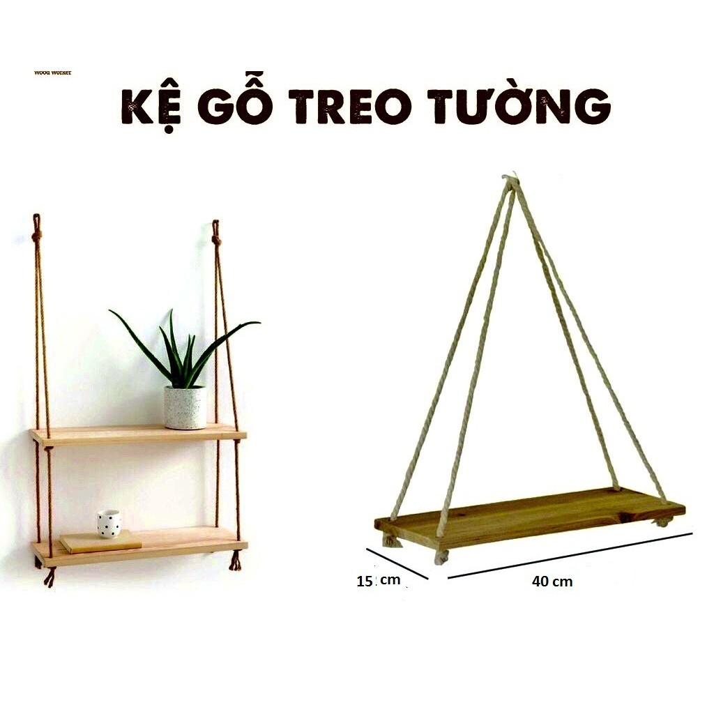 Kệ gỗ treo tường bằng dây