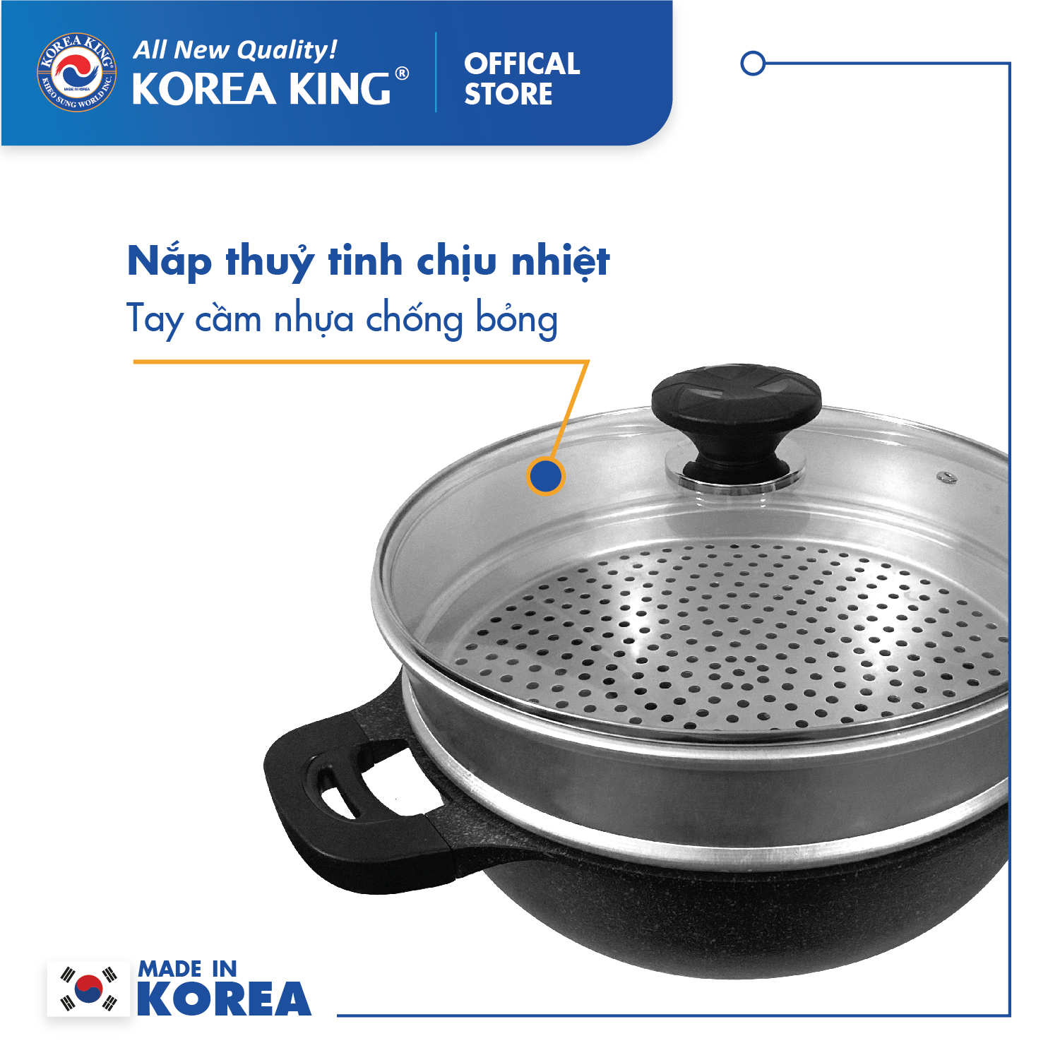 Chảo sâu + xưởng hấp đa năng Korea King size 32cm KW-32MSI