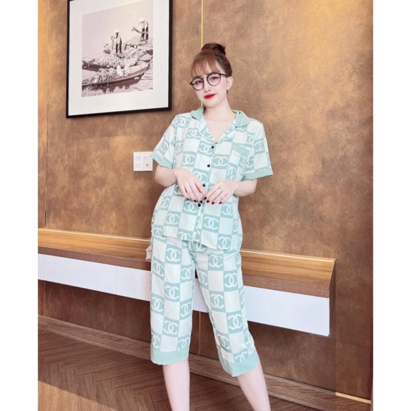 Đồ bộ pijama nữ quần lửng lụa mango họa tiết Guc cao cấp, bộ mặc nhà lụa thoáng mát