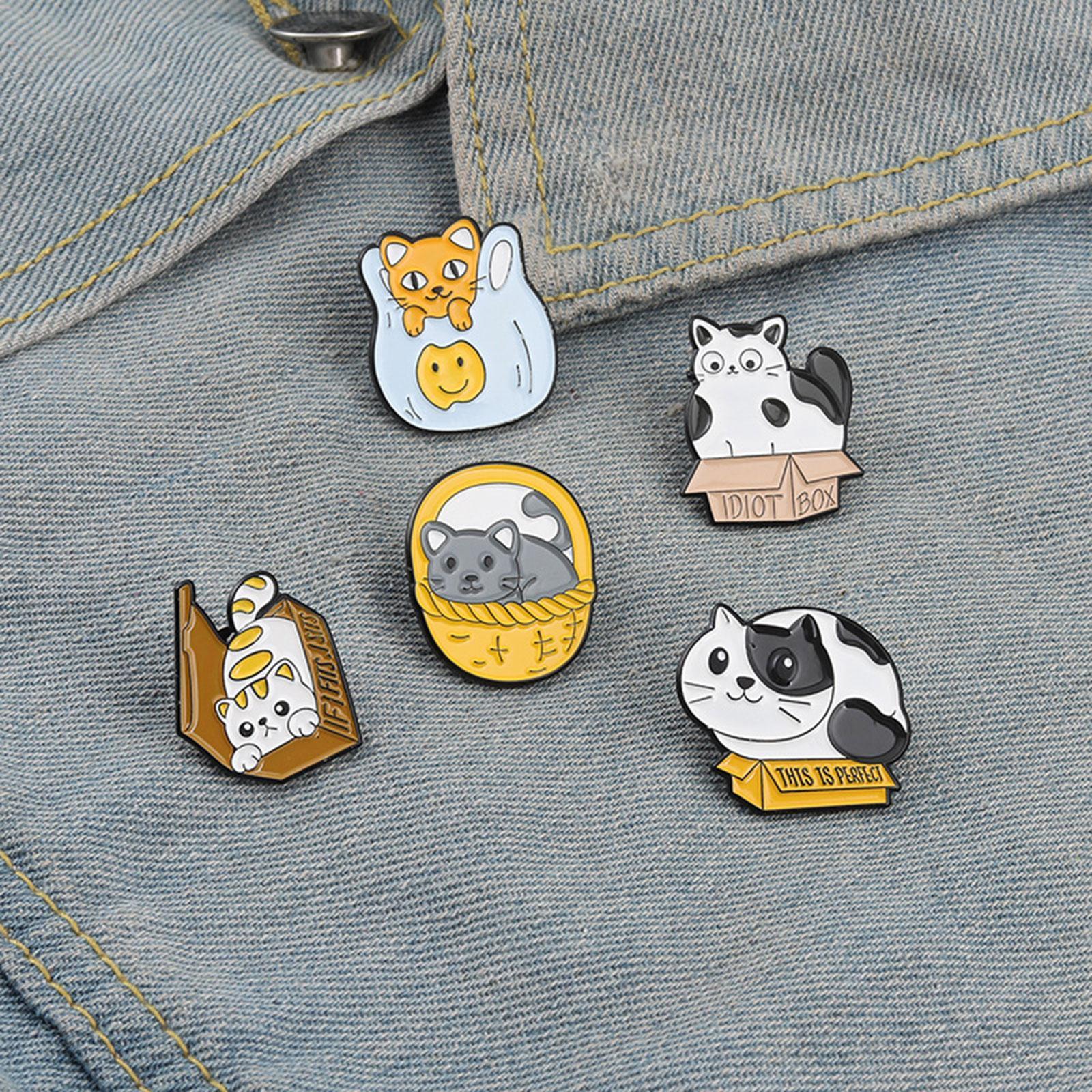 5 Pieces Cartoon Cat Enamel Brooches Jewelry Pins Badge for Bag Shirt Decor