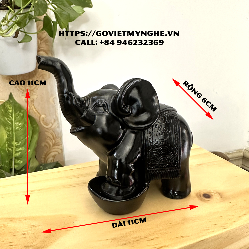 Tượng con voi đá trang trí phong thủy bàn làm việc trang trí phong thủy nhà cửa - Màu đen tuyền - Chiều cao 11cm