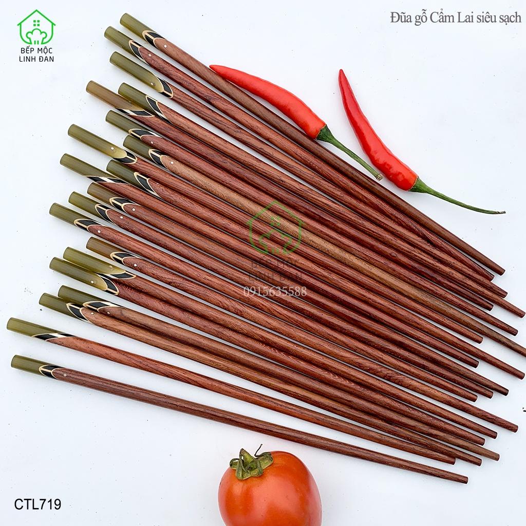Đũa Cẩm Lai Cẩn Thạch Màu Sừng HAHANCO Bộ 10 Đôi - Gỗ Mộc Vân Đẹp