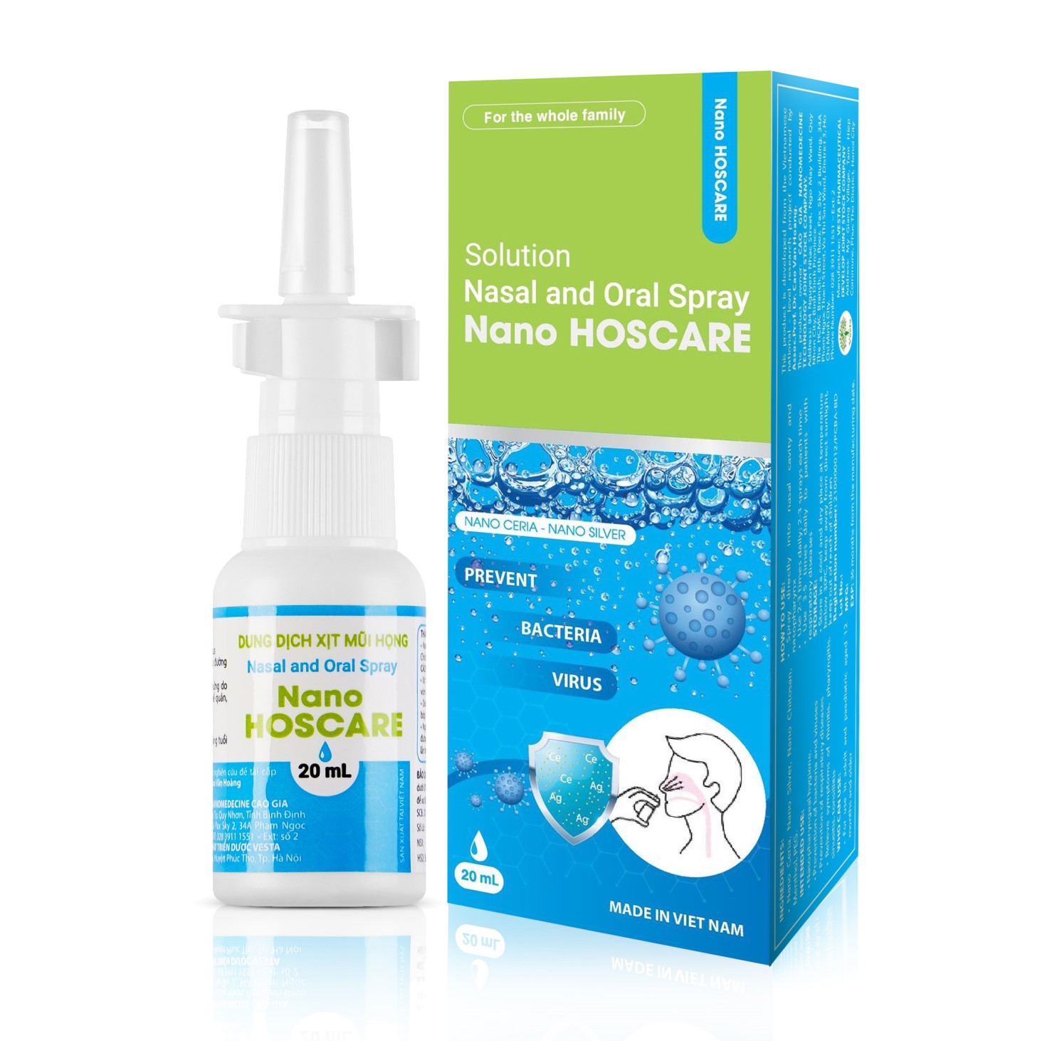 Xịt mũi xoang Nano HOSCARE 20ml - Giảm viêm xoang, nghẹt mũi, viêm mũi, viêm họng