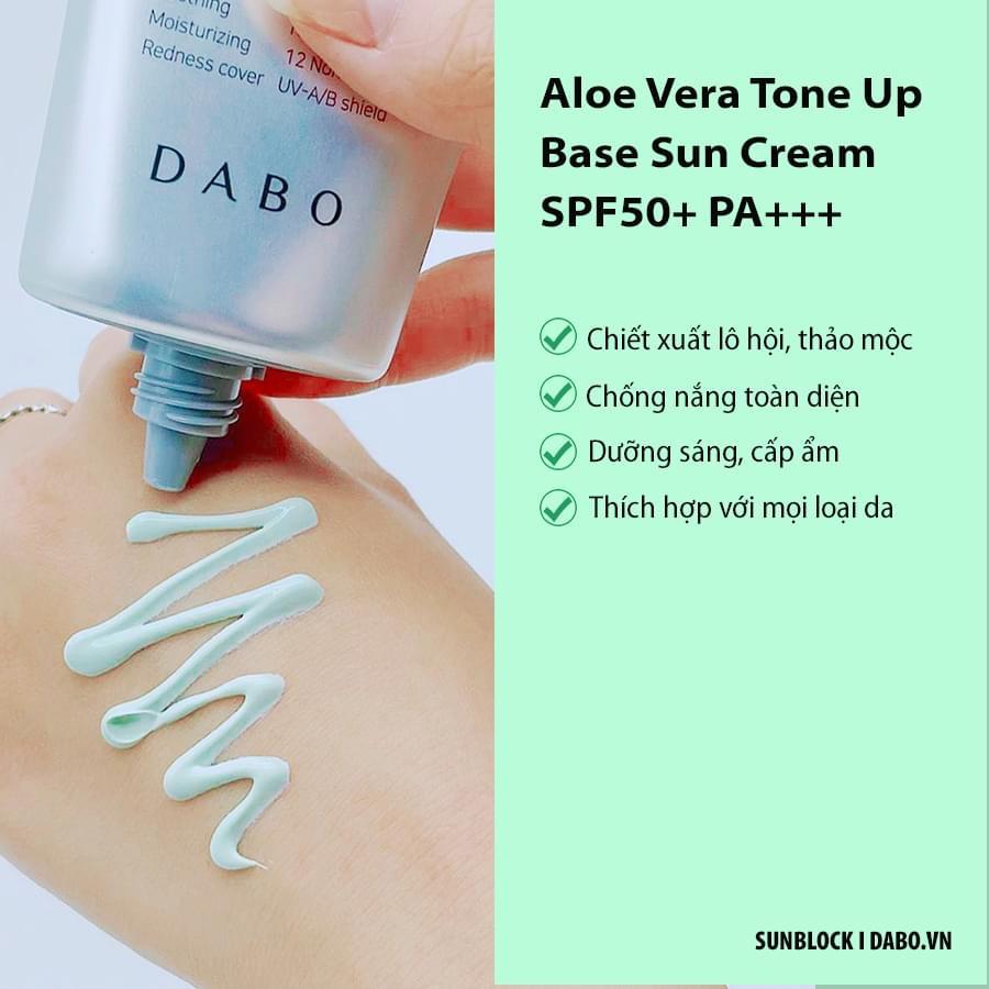 Kem chống nắng Lô Hội dưỡng da, nâng tone DABO Aloe Vera Tone-up Base Sun Cream SPF 50 Pa+++ Hàn Quốc 70ml tặng móc khóa