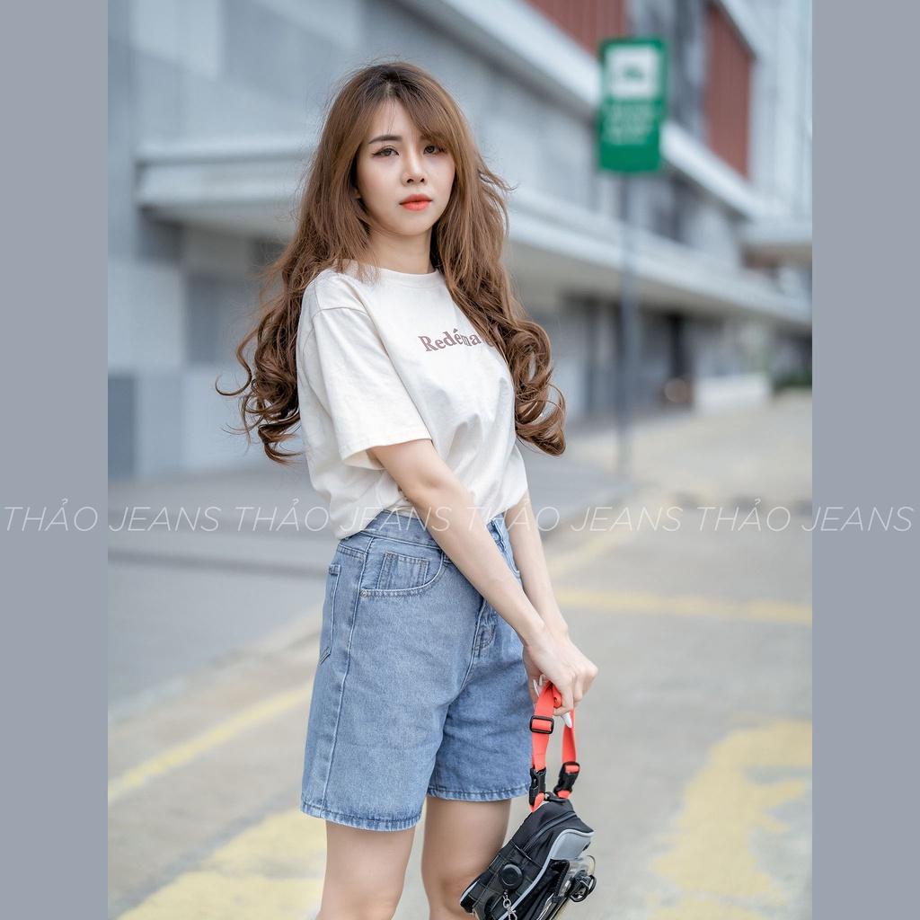 Quần jean nữ ngố ống rộng lưng cao - quần sort ống rộng