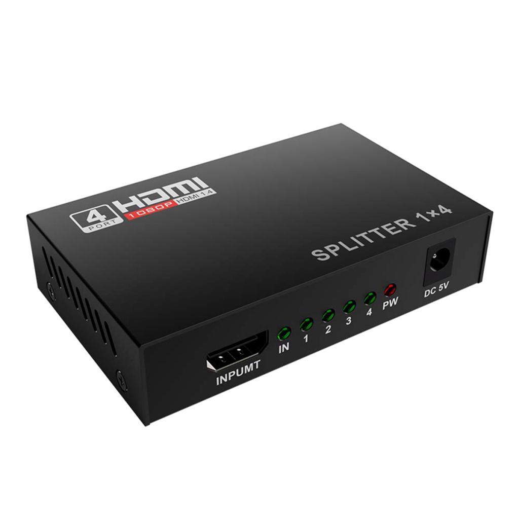 1X4 Full HD HDMI Splitter 4 Port Hub Repeater Amplifier AC/DC Power Adapter