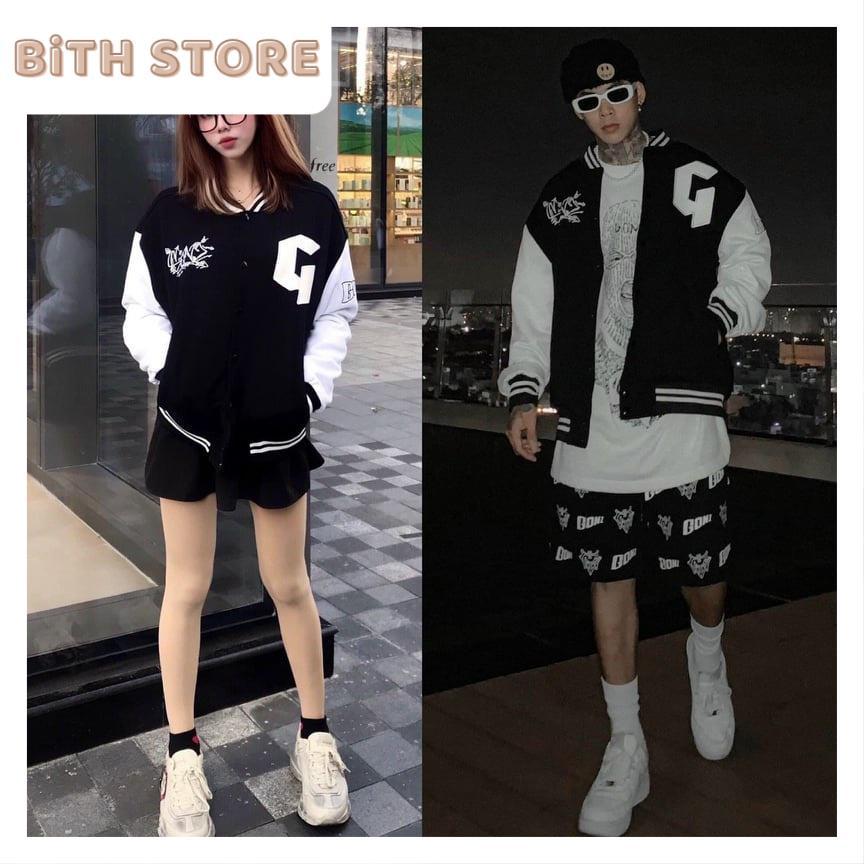 Áo khoác dù bomber cúc bấm 2 lớp in logo G mùa hè phong cách Hàn Quốc