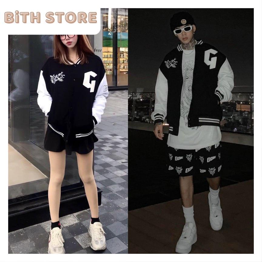 Hình ảnh Áo khoác dù bomber cúc bấm 2 lớp in logo G mùa hè phong cách Hàn Quốc dành cho Nam/ Nữ và Cặp Đôi Áo khoác dù chống nắng form rộng phong cách unisex