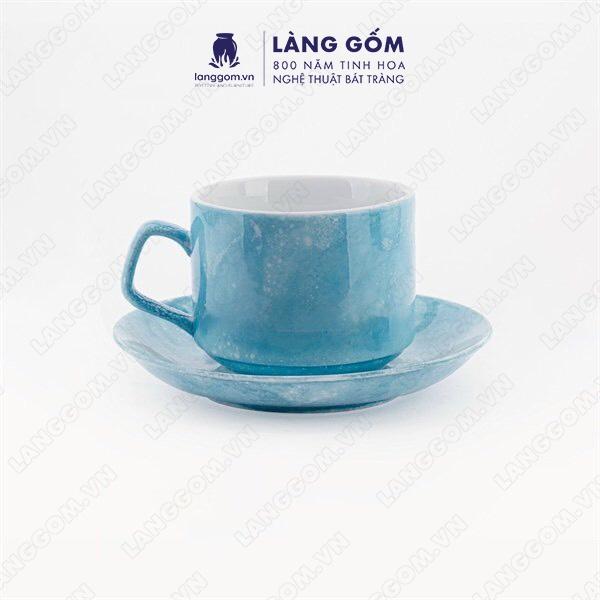 Cốc uống nước, Ly sứ vân đá dáng cốc Cappuccino vuông dung tích 250ml - Gốm sứ Bát Tràng cao cấp - Làng Gốm Bát Tràng