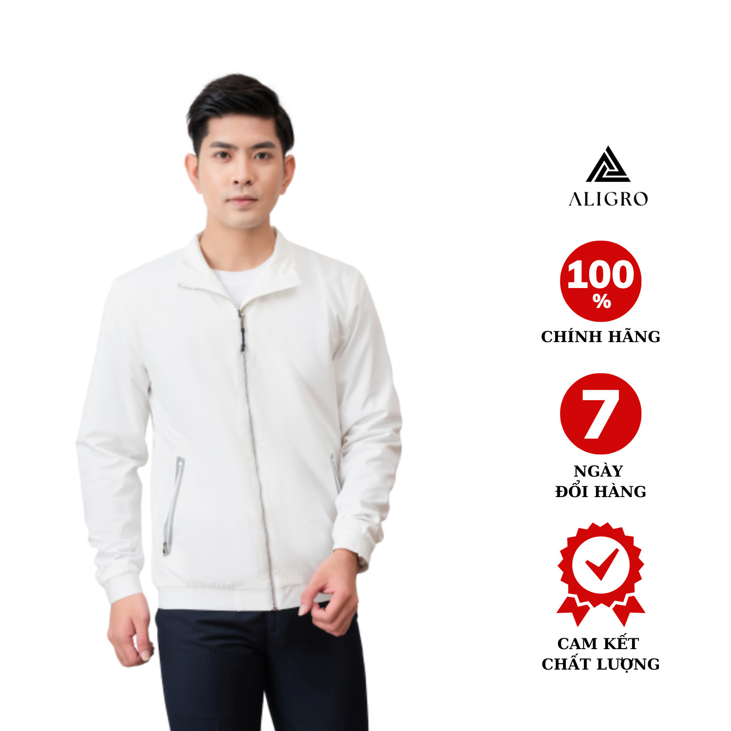 Áo khoác golf nam 2 lớp Aligro màu trắng AK2G.2