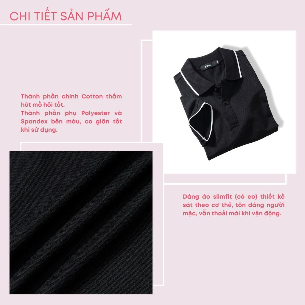 Áo polo nữ ADINO màu đen phối viền vải cotton co giãn dáng công sở slimfit hơi ôm trẻ trung APN02