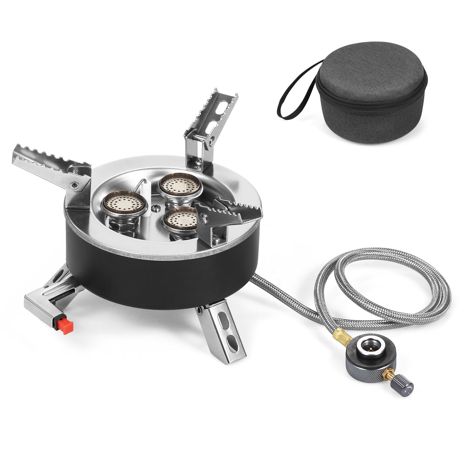 6800W Camping Gas Stove Folding 3 Burners Piezo Ignition Backpacking Stove Outdoor Cooking Stove Furnace for Camping Hiking Picnic Emergency