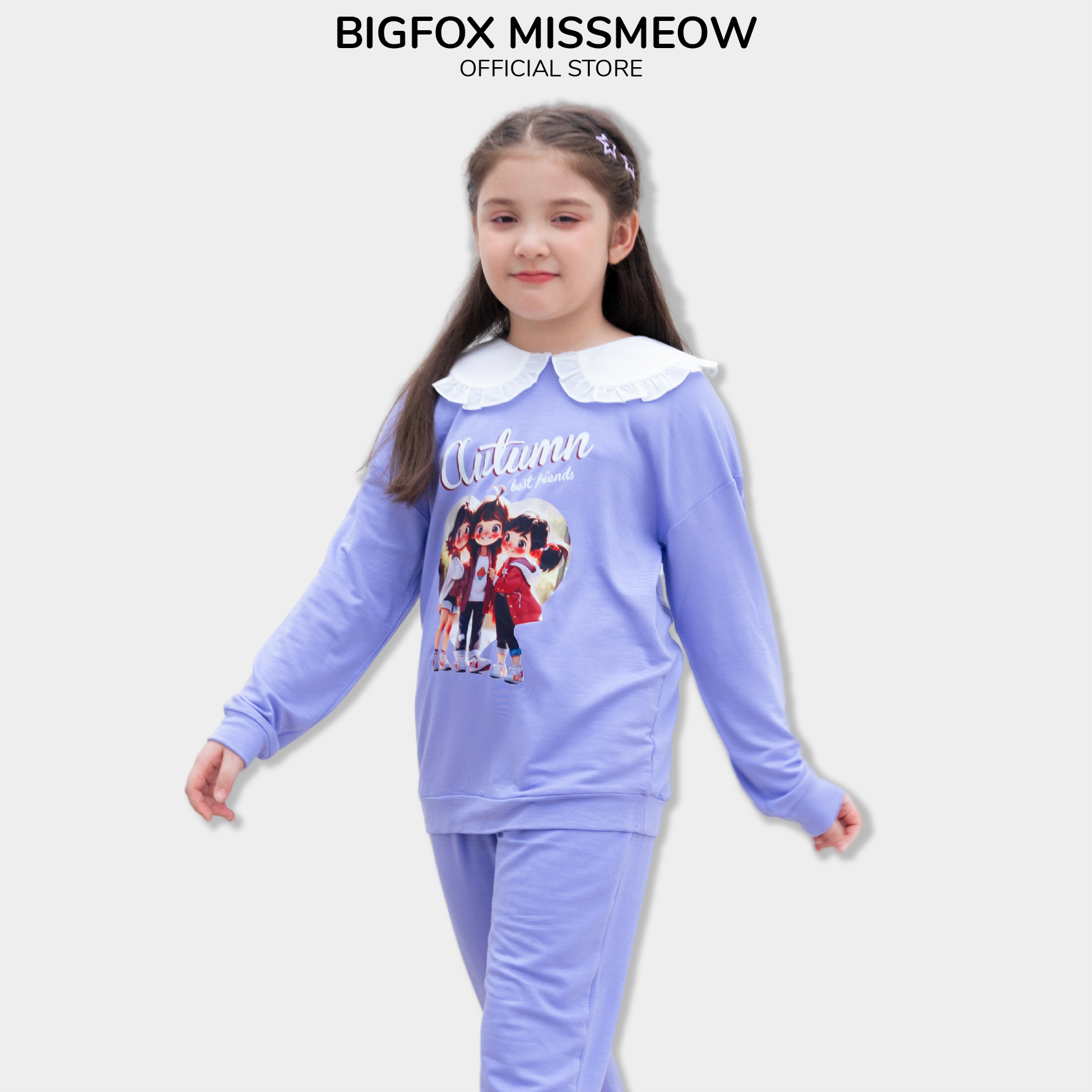 Bộ nỉ dài tay bé gái size đại BIGFOX MISS MEOW quần áo thu đông ấm áp cho trẻ em kiểu Hàn cỡ 3,7,11 tuổi 20kg 40kg 1974