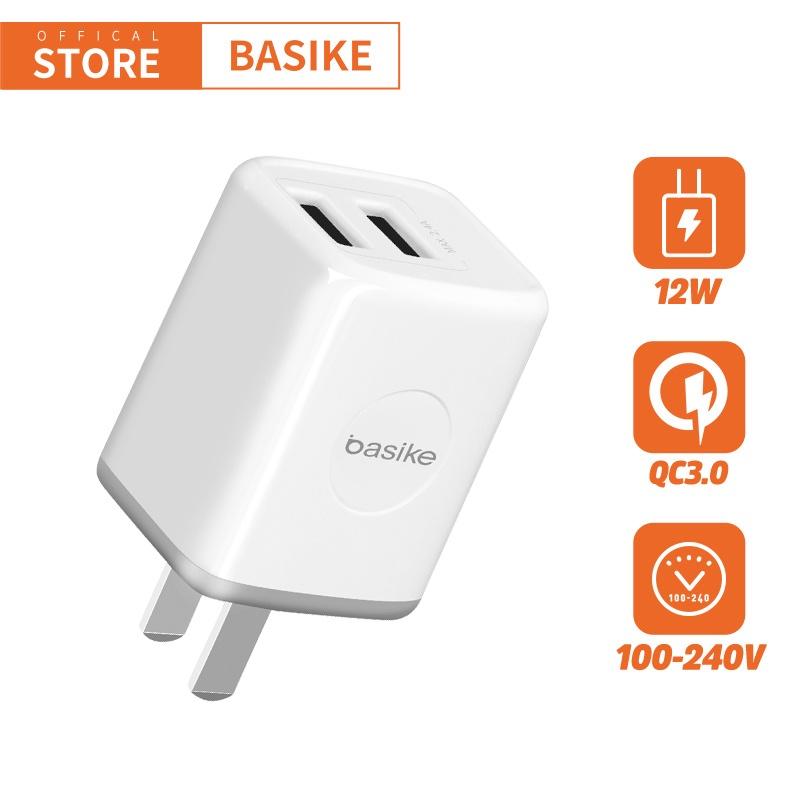 Củ Sạc BASIKE 12W 5V 2.4A USB*2 Cho Xiaomi Vivo Samsung Huawei iPhone-Hàng chính hãng