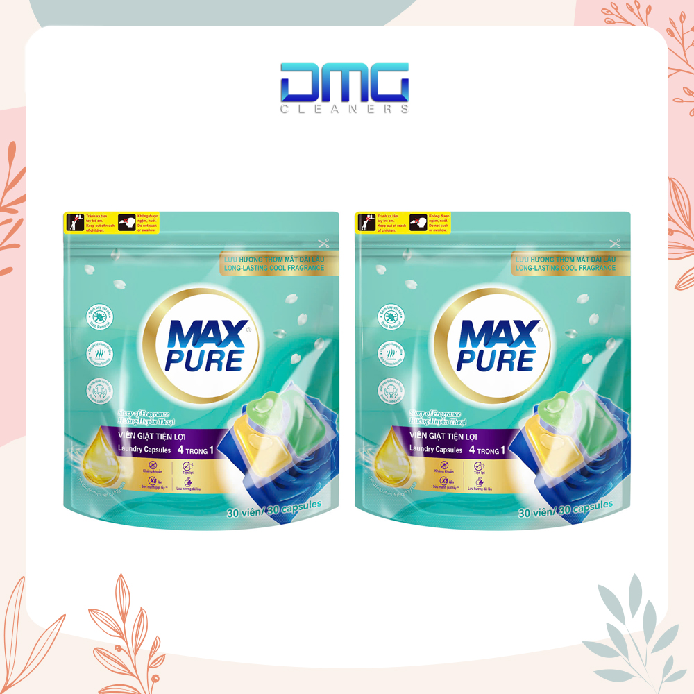 Combo 2 Túi Viên Giặt Tiện Lợi Max Pure 4in1 Hương Huyền Thoại (30 viên/túi)