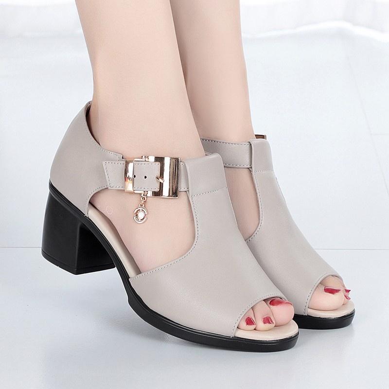 Giày sandal cao gót đế vuông nữ thời trang 5 phân siêu nhẹ sz 35-40