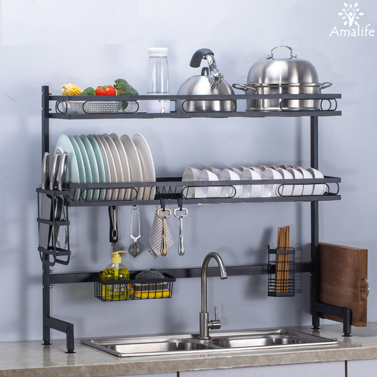 Kệ Để Bát Thông Minh, Giá Kệ Để Chén Bát Đũa Đa Năng Chọn Size (65/85/95/125cm – 1 tầng/2 tầng) – Thép Carbon Không Gỉ - Sơn Tĩnh Điện Cao Cấp Siêu Bền – Chống Bám Bụi Chính Hãng