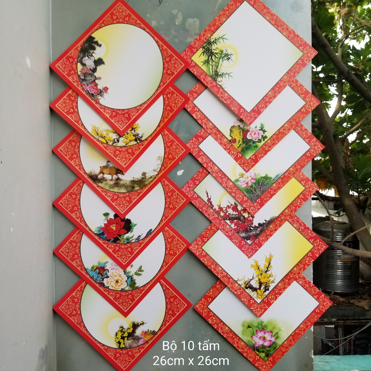 Set 10 tờ Giấy viết thư pháp nhiều mẫu 26cm x 26cm . Nghiêng giấy bút mực viết thư pháp.