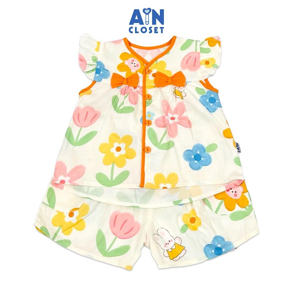 Bộ quần áo Ngắn bé gái họa tiết Hoa Lily viền cam cotton - AICDBGM5ILOG - AIN Closet