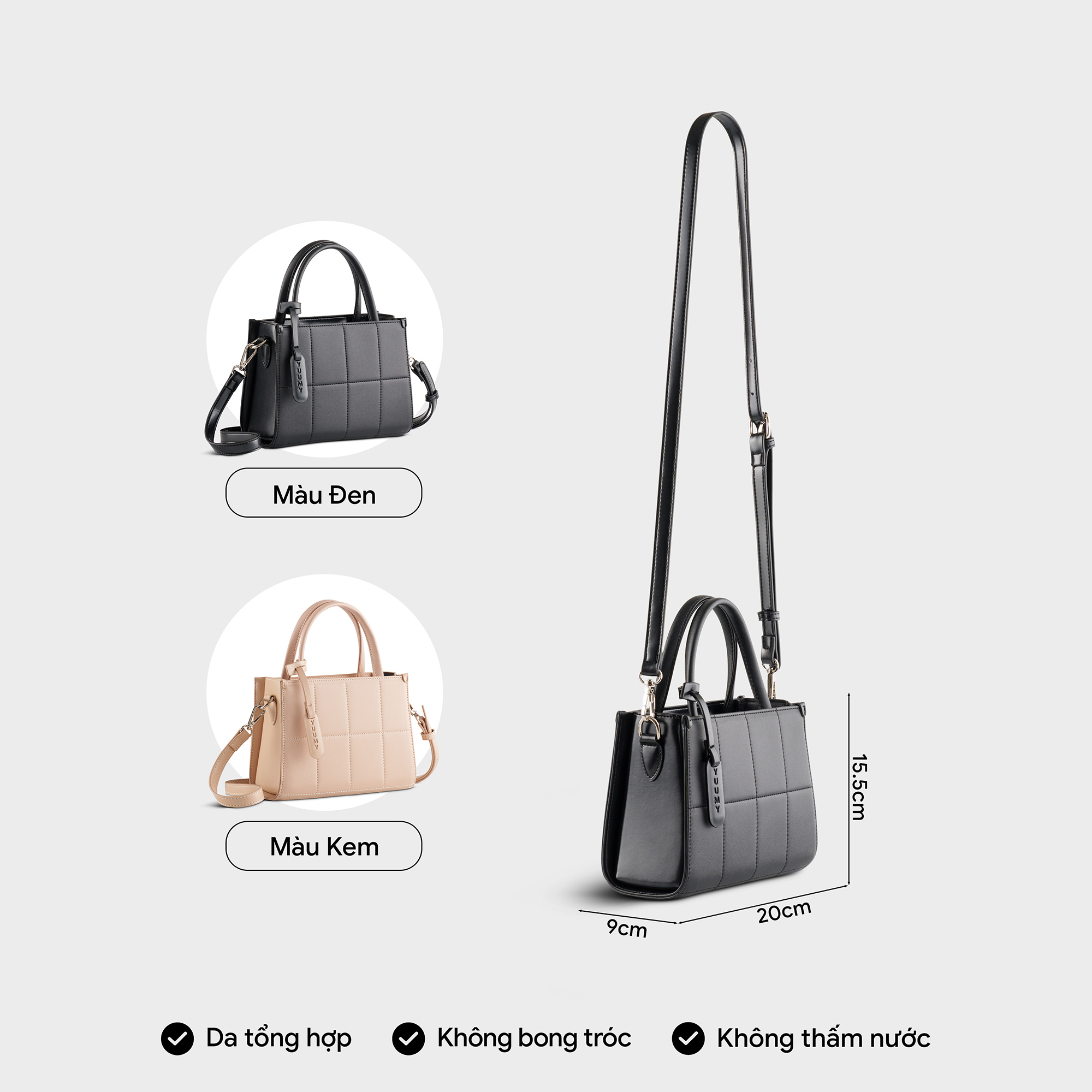 Túi Yuumy ( Thời trang nữ dáng vuông viền chỉ size 20 - Túi đeo chéo da Smooth YN250 )