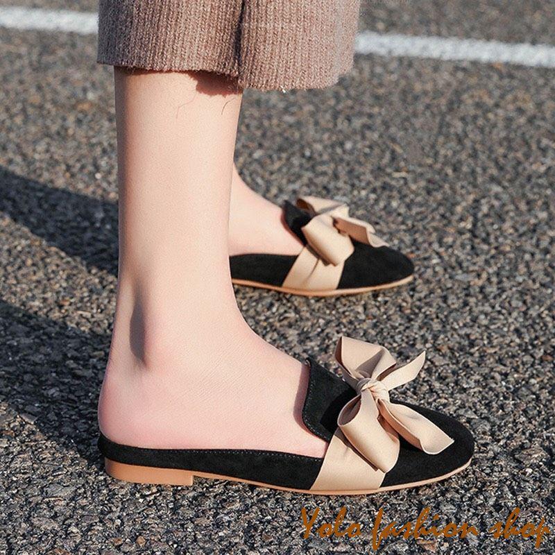 Giày lười slip on nữ kiểu dáng đơn giản thắt nơ xinh xắn -GL17