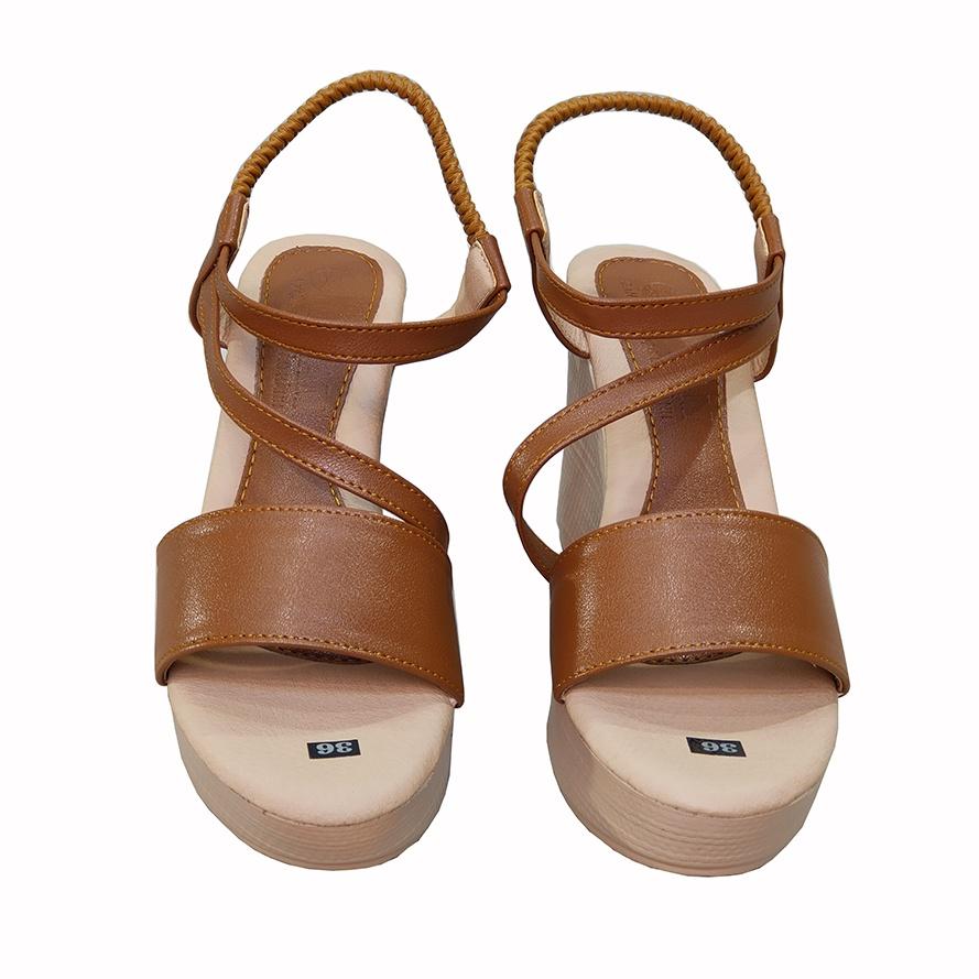 Giày Sandal Nữ Đế Xuồng Da Bò Thật TiTi ĐÔ Cao Cấp 9cm DNU2158a