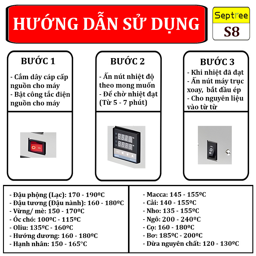 Máy ép dầu ăn thực vật chuyên nghiệp Nóng và Lạnh thương hiệu Mỹ Septree S8 - Công suất 1450W - Hàng nhập khẩu