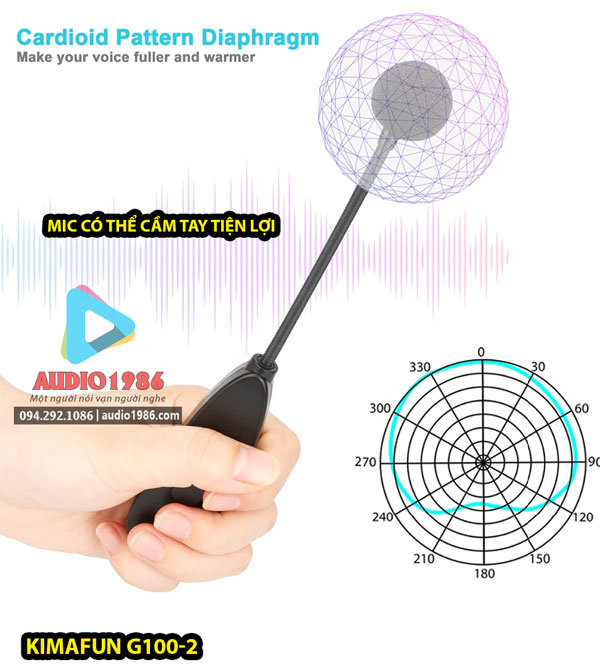 Micro Kimafun G100-2 wireless 2.4G không dây đeo tai, cài ve áo sử dụng đa năng cho loa kéo, amply, mixer, điện thoại, máy tính, laptop