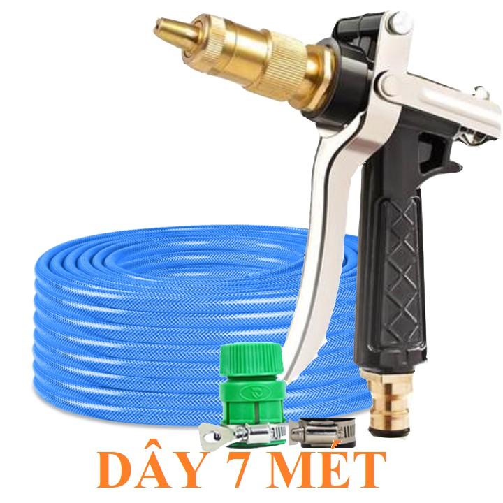 Bộ dây vòi xịt bơm nước tưới rửa , tăng áp 3 lần, loại 7m, 10m 206236 đầu đồng,đai, nối vòi,