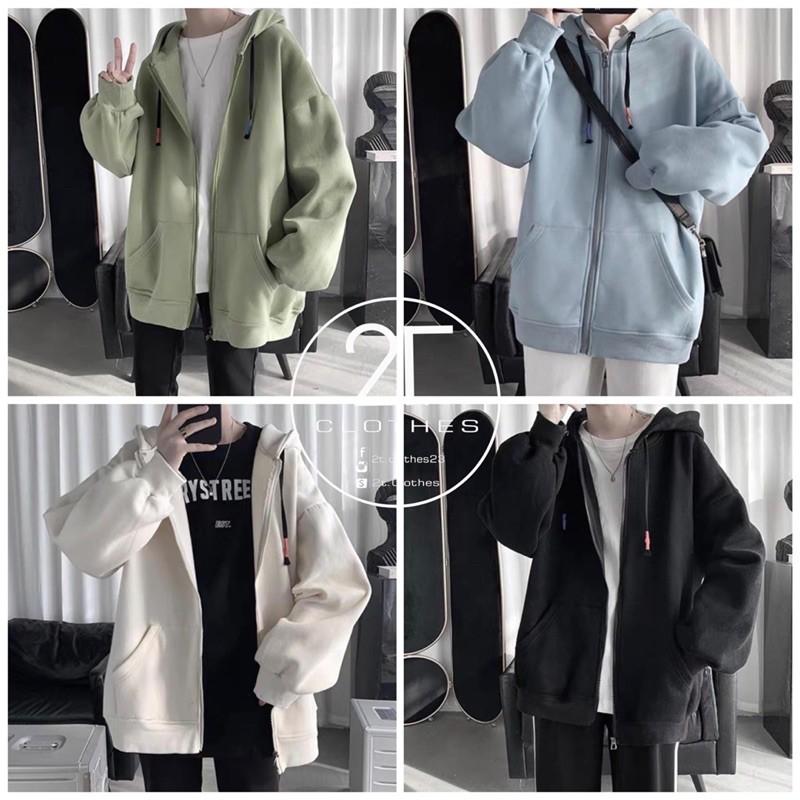 Áo khoác dây kéo nỉ lót bông Trơn unisex