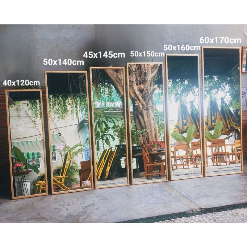 Gương soi toàn thân bo góc bằng gỗ thông cứng cáp, nhiều kích thước 40x120, 50x150, 50x160,