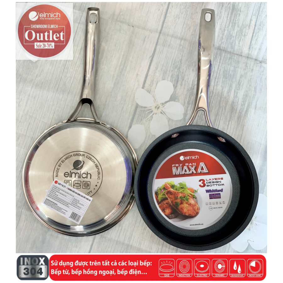 Chảo Chống Dính Inox 304 3 lớp Đáy Từ Chống Dính ELMICH MaxA 3760 16cm/3761 20cm/3762 24cm/3763 26cm