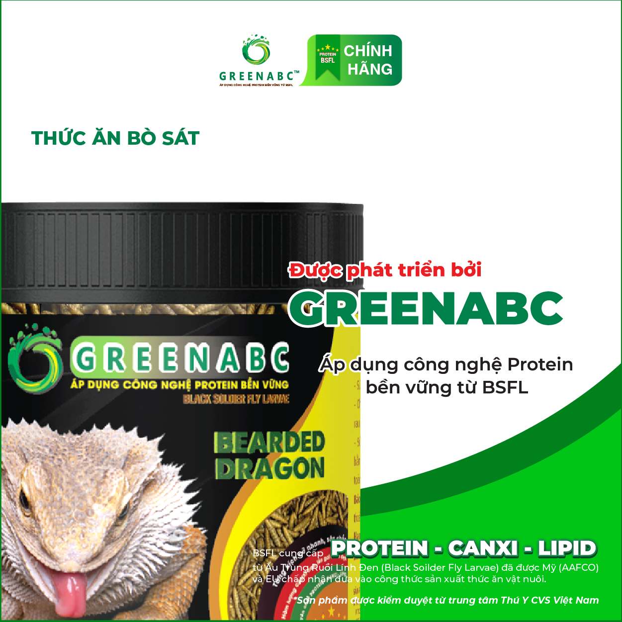 Thức ăn bò sát Rồng Úc GREENABC - Bearded Dragon – Hàm lượng protein 44.9% giúp tăng trưởng nhanh, lên màu đẹp, phát triển toàn diện – Hộp 68g