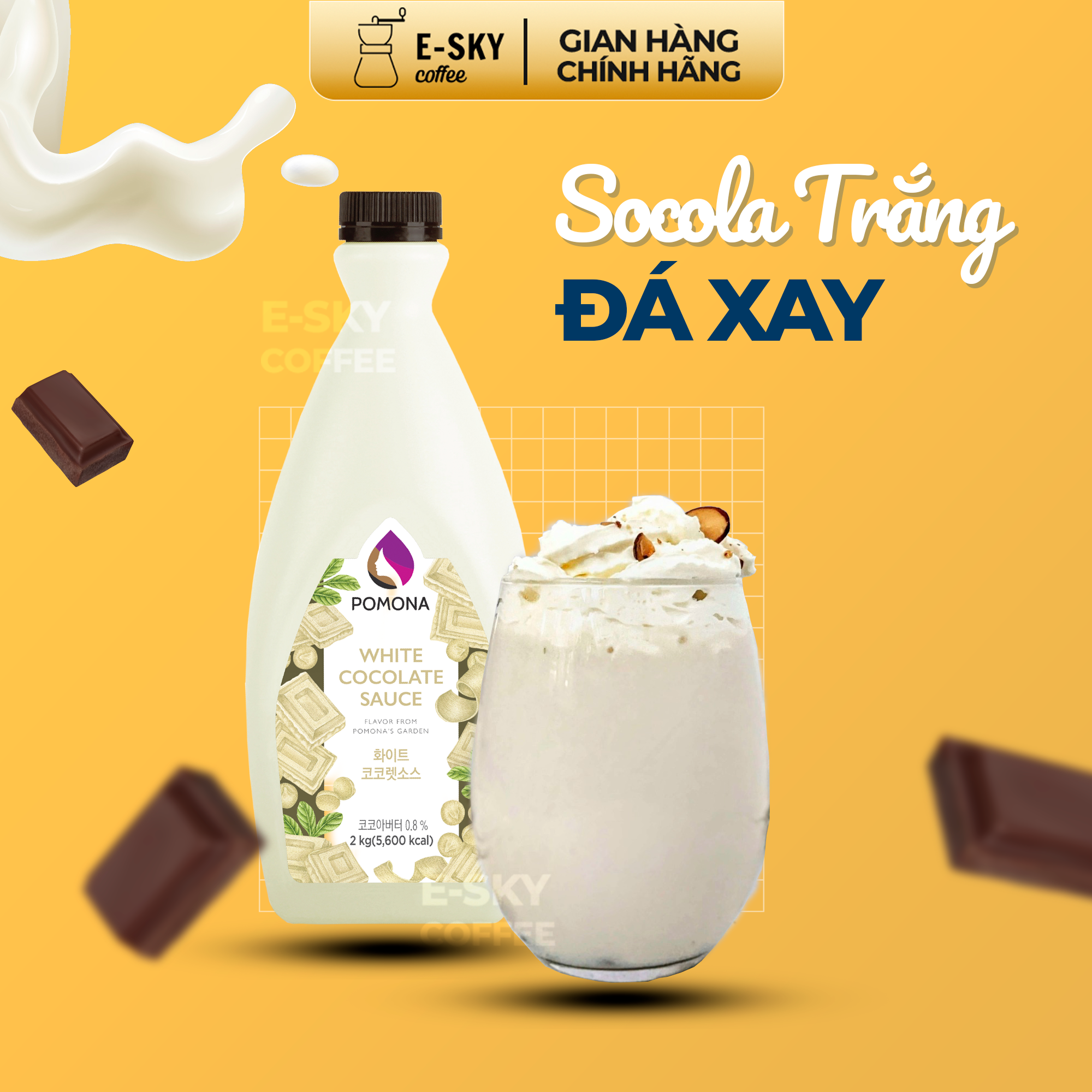 Sốt Socola Trắng POMONA White Chocolate Sauce Nguyên Liệu Pha Chế Hàn Quốc Chai 2kg