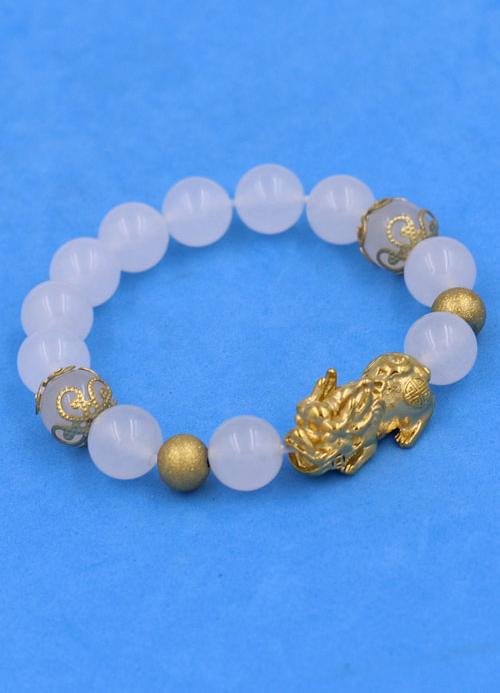 Vòng tay Tỳ Hưu inox Mix Thạch Anh Trắng 10 ly VTATRTHTRHKHB10 - hợp mệnh Kim, mệnh Thủy