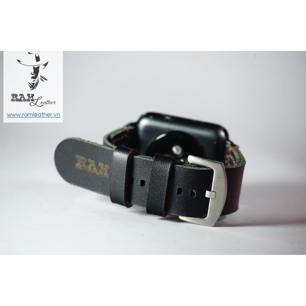 DÂY ĐỒNG HỒ DA BÒ HANDMADE - RAM SIMPLE X PILOT ĐEN
