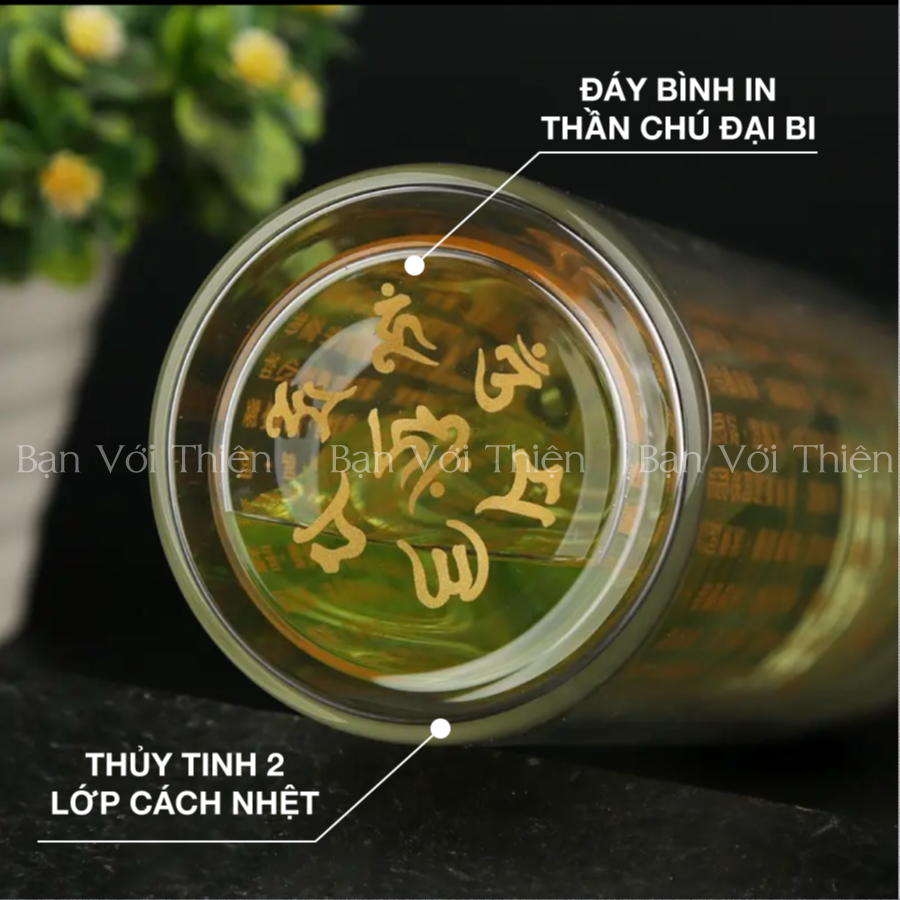 Bình Nước Chú Đại Bi 500ml (Trì 21 biến Chú Đại Bi) - Combo Bình + Đèn