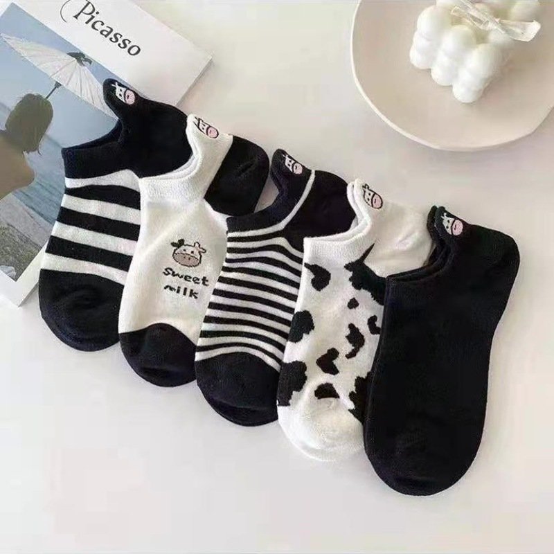 Set 10 đôi tất nữ vớ nữ cổ ngắn phong cách Hàn Quốc cute kèm họa tiết đáng yêu